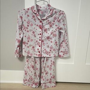 American Girl Red and Gold Snowflake Print Kids Pajamas size 7/8